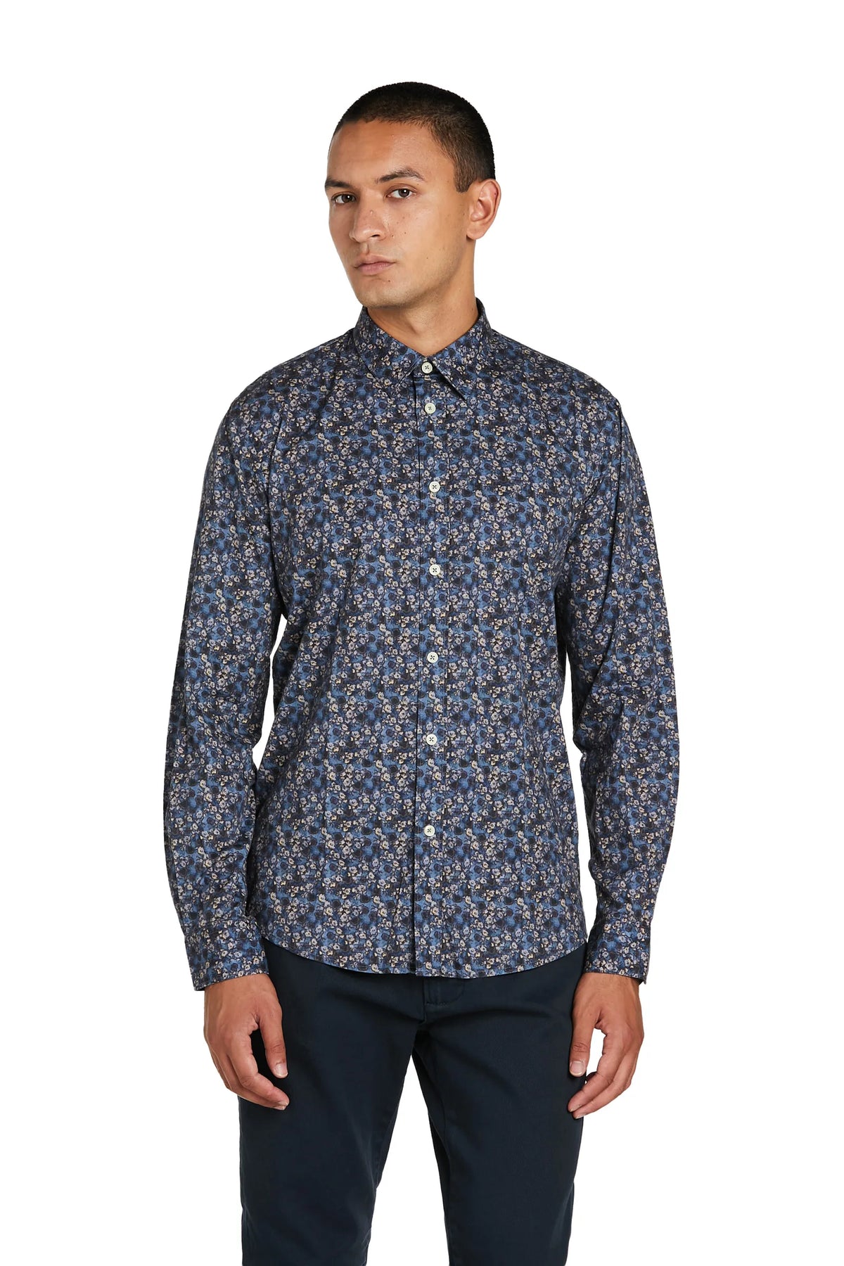 Camicia Uomo con Stampa a Fiori e Collo Italiano