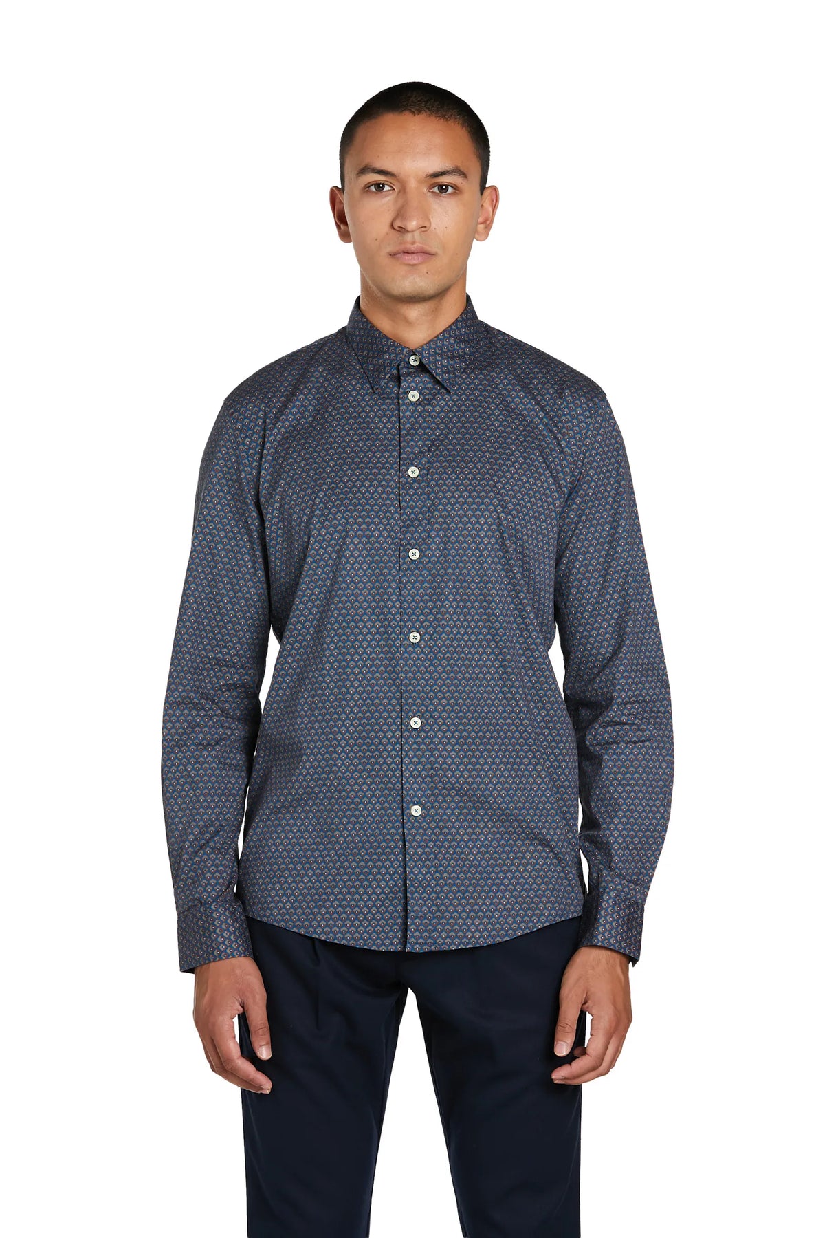 Camicia Uomo Fondo Blu con Collo Italiano