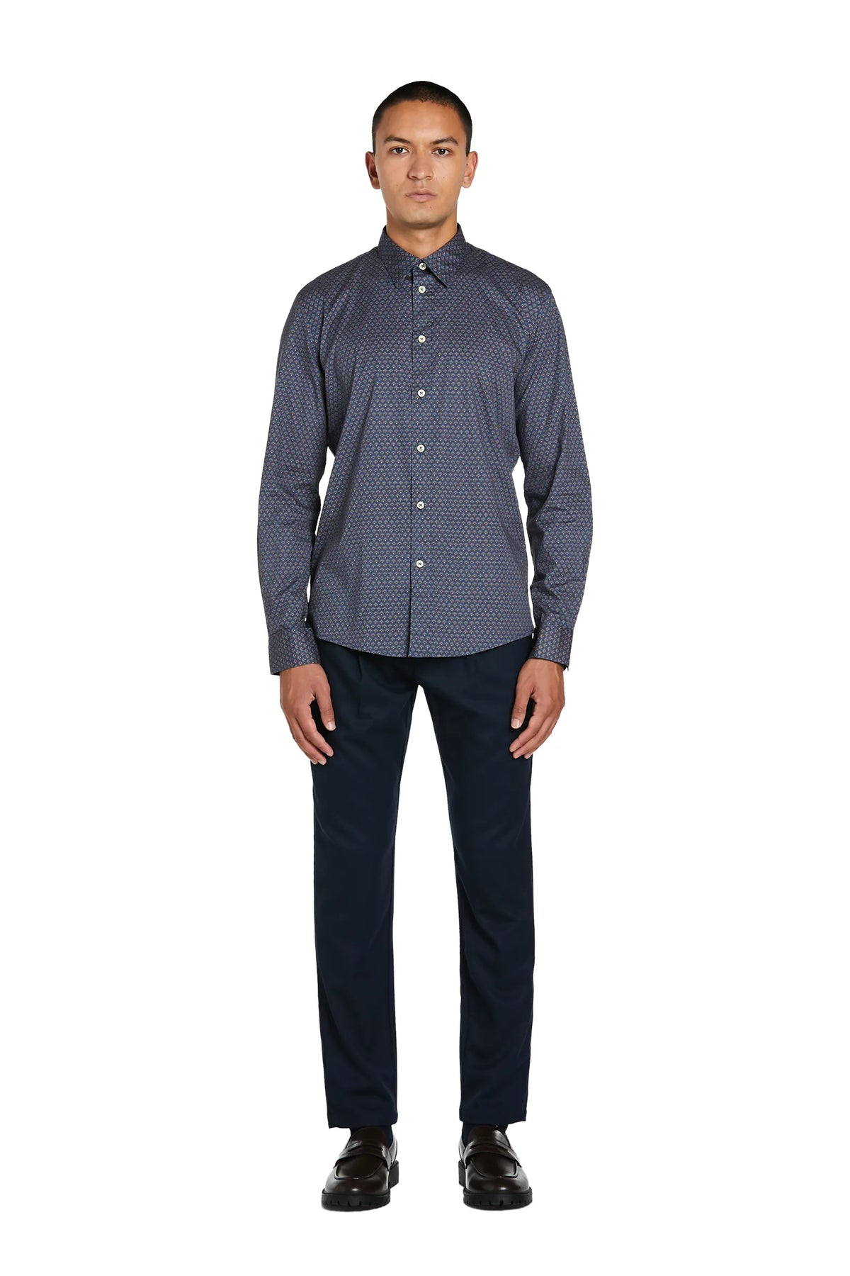 Camicia Uomo Fondo Blu con Collo Italiano