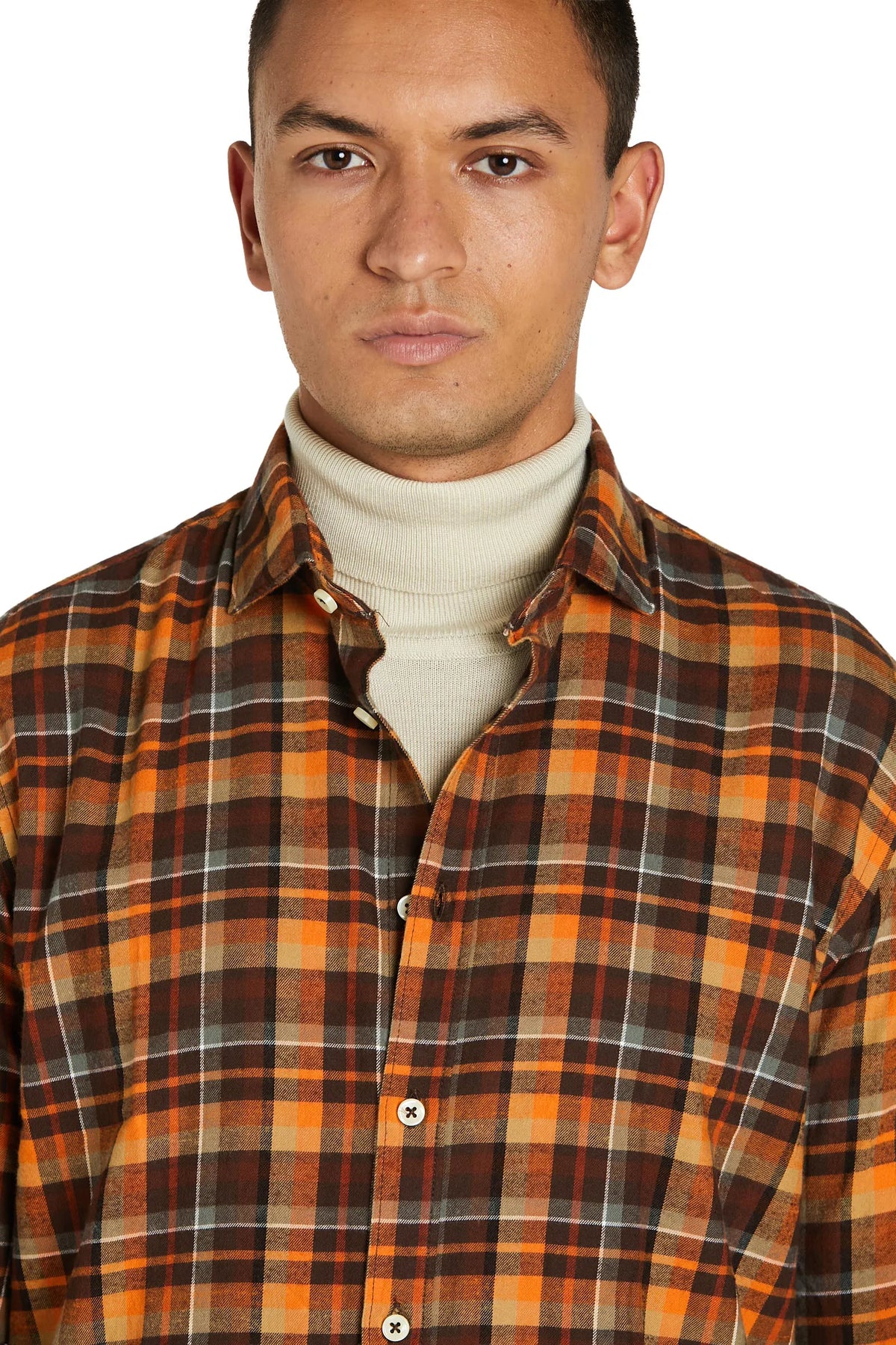 Camicia uomo in flanella arancione a quadri