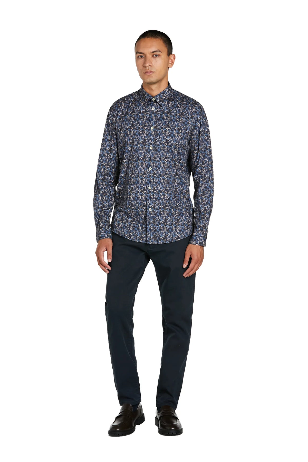 Camicia Uomo con Stampa a Fiori e Collo Italiano