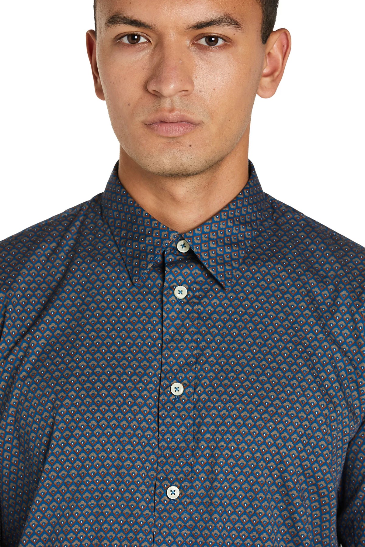Camicia Uomo Fondo Blu con Collo Italiano