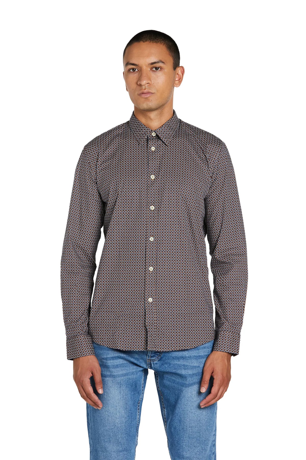 Camicia Uomo con Stampa Fantasia e Collo Italiano