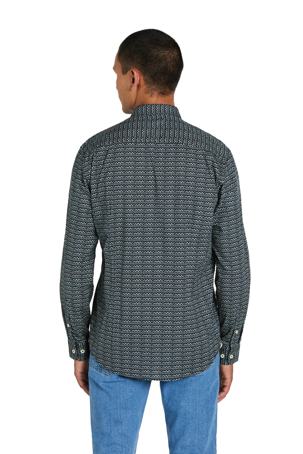 Camicia Uomo con Stampa Onde e Collo Italiano