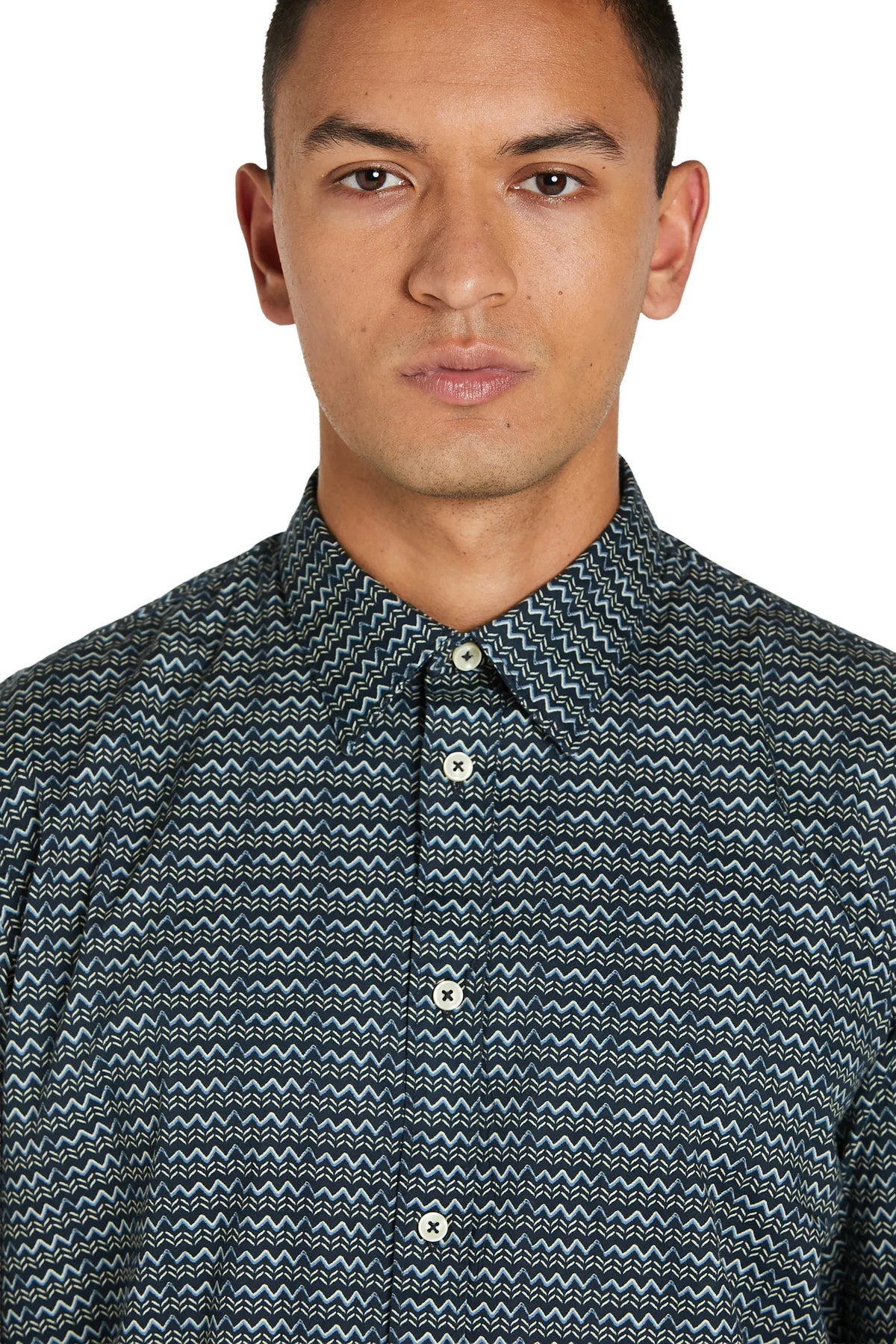 Camicia Uomo con Stampa Onde e Collo Italiano