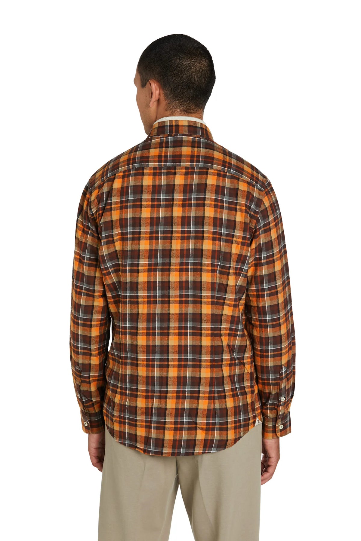 Camicia uomo in flanella arancione a quadri