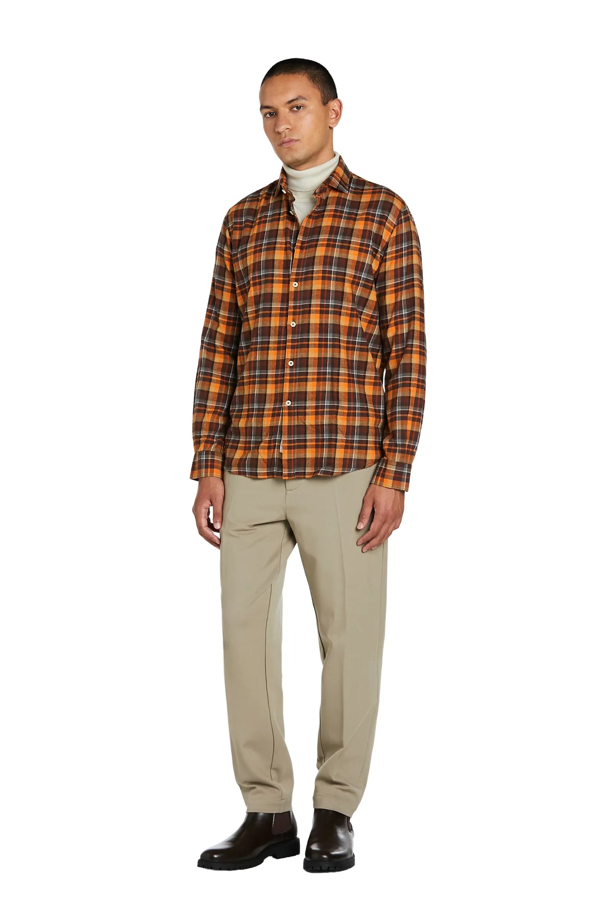 Camicia uomo in flanella arancione a quadri