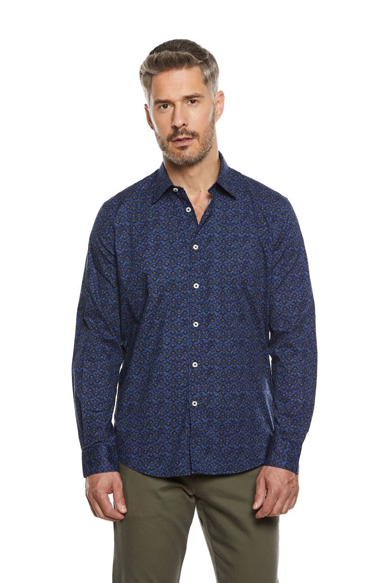 Camicia uomo blu scuro con stampa