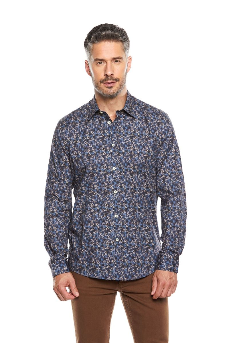 Camicia Uomo con Stampa a Fiori e Collo Italiano