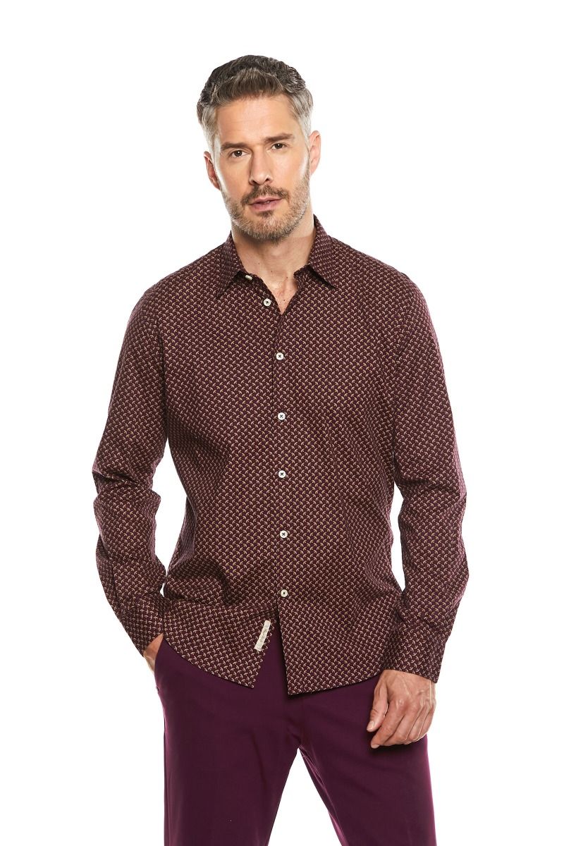 Camicia uomo bordeaux con fantasia