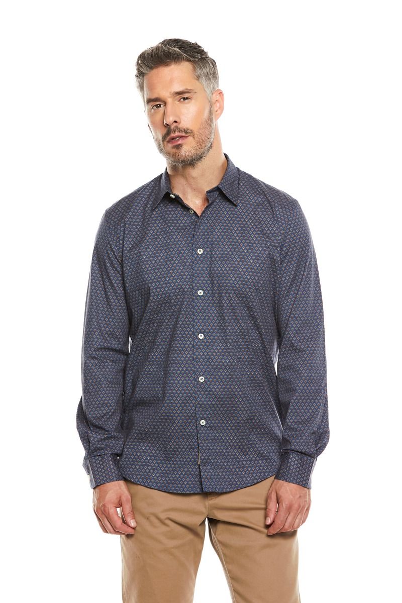 Camicia Uomo Fondo Blu con Collo Italiano