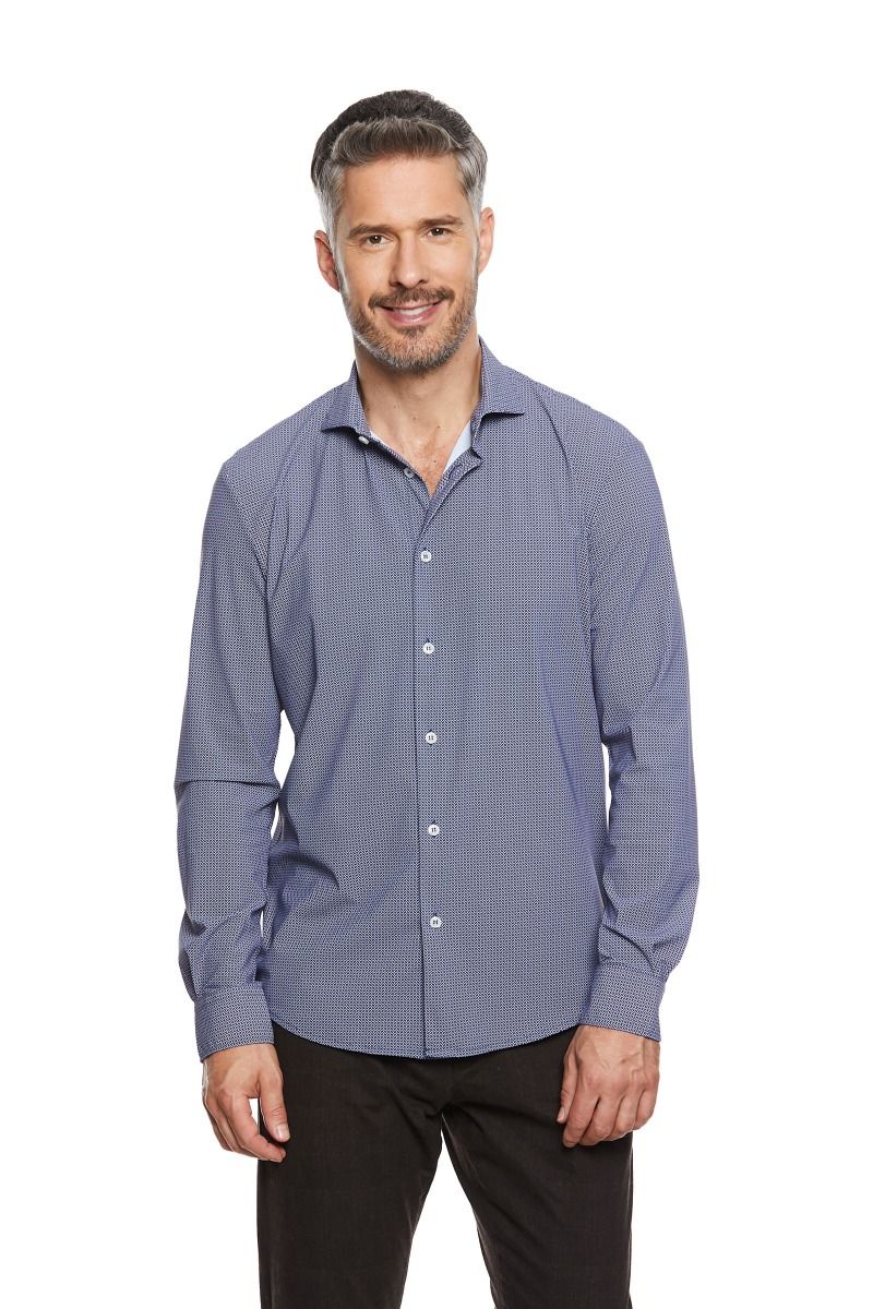 Camicia Uomo Bi-Stretch con Stampa Rettangoli e Collo Francese