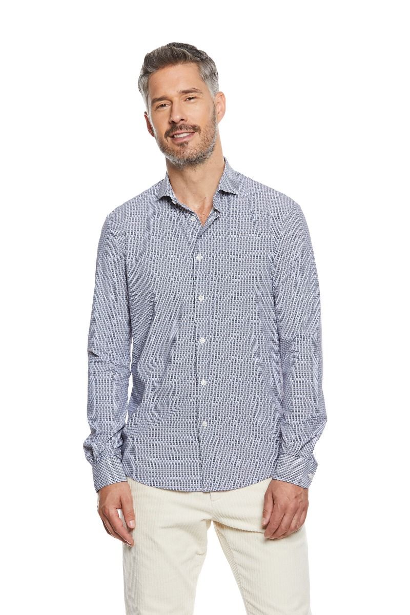 Camicia Uomo Stampata No Stiro con Collo Francese