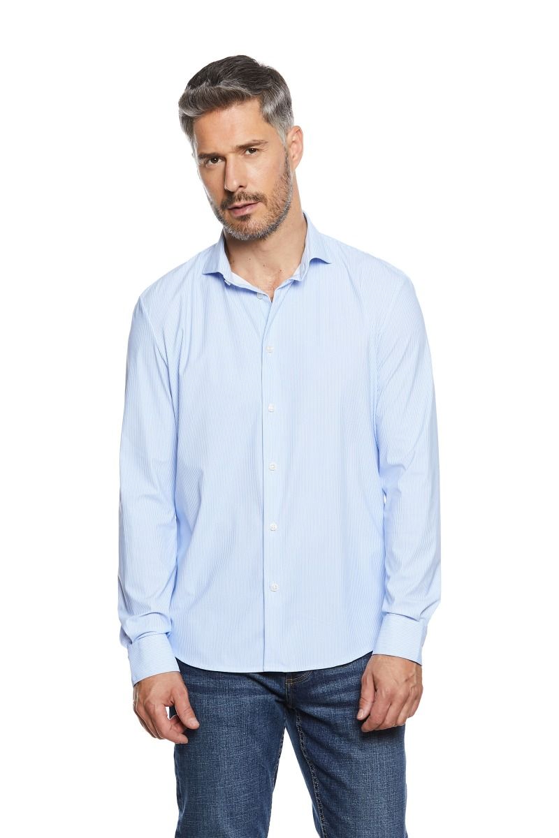 Camicia Uomo Bi-Stretch a Righe Celesti con Collo Francese